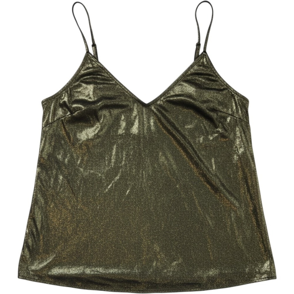 Frame Metallic Gold Bronze V-Neck Cami Top Adjustable Straps Large